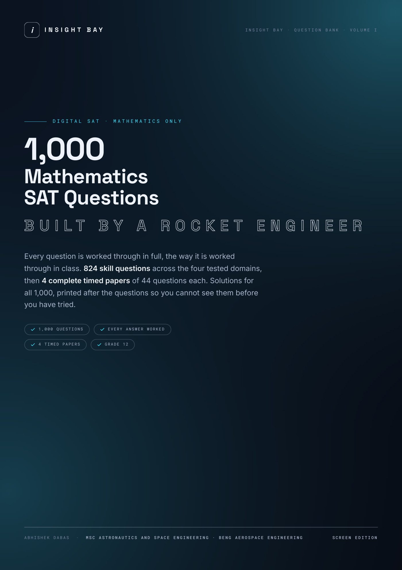 Question Bank · Volume I, 1,000 Mathematics SAT Questions. Cover